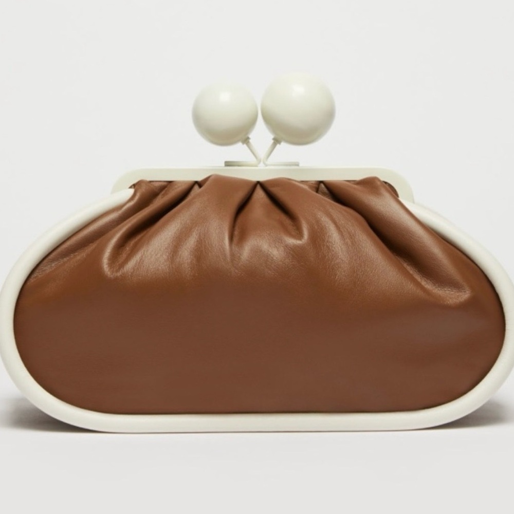 LIMITED EDITION WEEKEND  MAX MARA Brown and Cream PASTICCINO SHOULDER CLUTCH BAG
